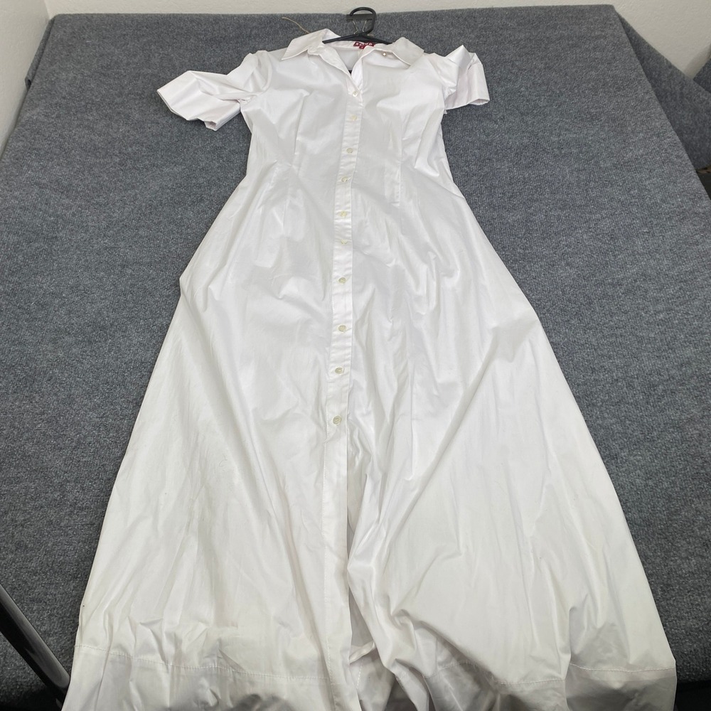STAUD Joan Maxi Dress White Cotton Short Sleeve Button Down Size 8 90-7420 NEW